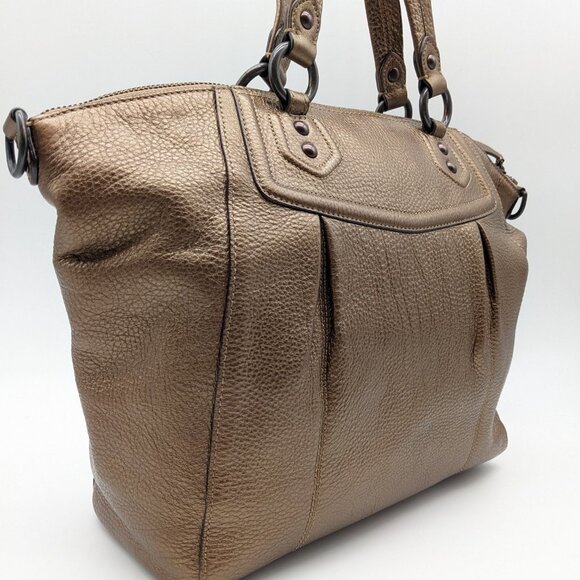 COACH  pebbled genuine leather metallic satchel shoulder bag purse - Copper - Picture 7 of 16